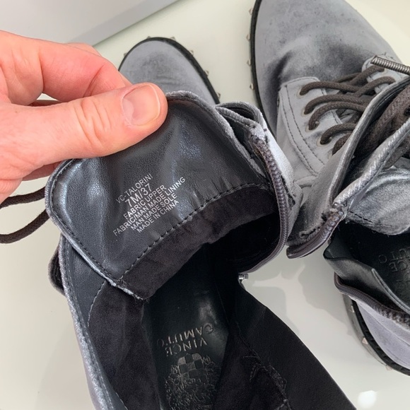 Vince Camuto Gray Talorini Combat Boot Velvet Studded - Picture 6 of 7